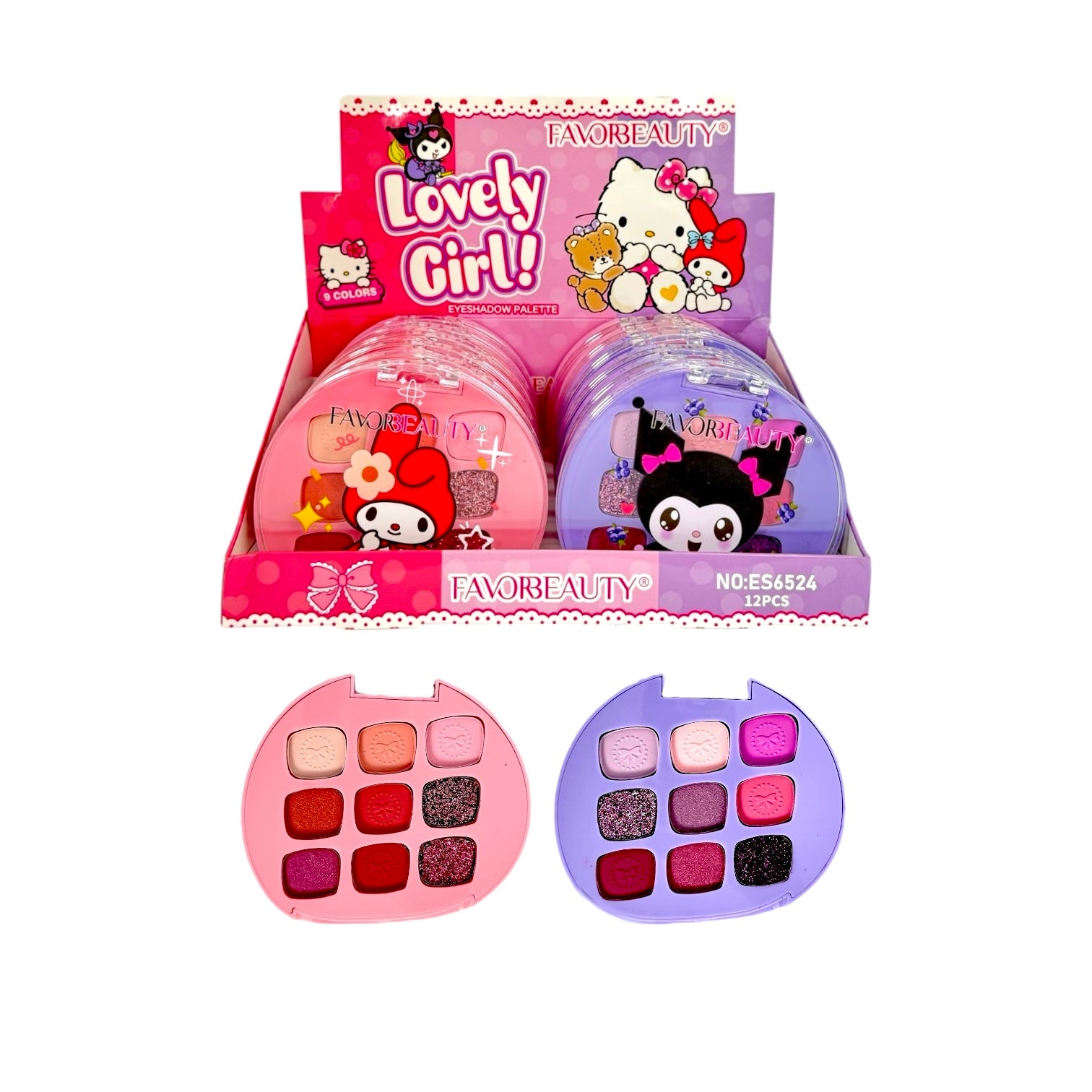 PALETA DE SOMBRAS X9 TONOS KUROMI HELLO KITTY MY MELODY FAVOR BEAUTY