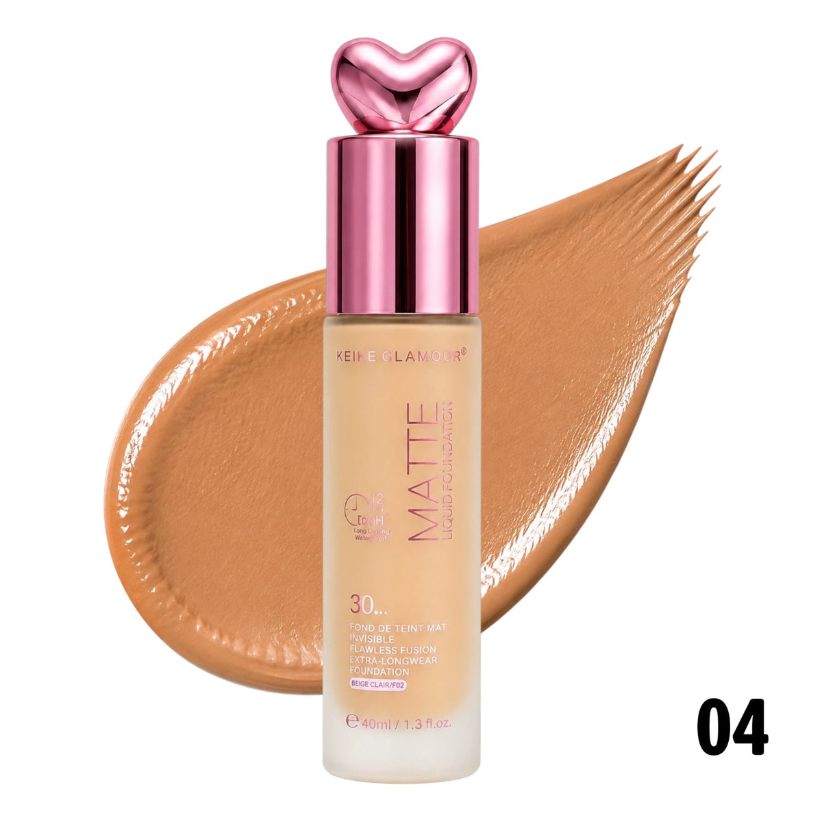 BASE LIQUIDA MATTE SPF30 36H 40ML TAPA CORAZON MEIKE GLAMOUR