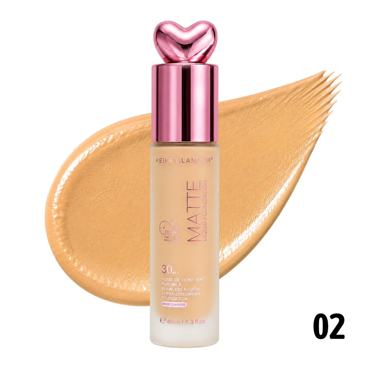 BASE LIQUIDA MATTE SPF30 36H 40ML TAPA CORAZON MEIKE GLAMOUR