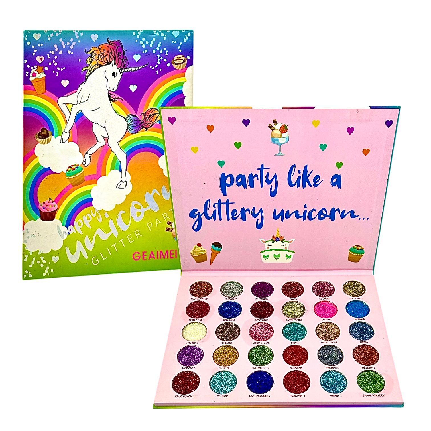 PALETA DE GLITTER X30 TONOS HAPPY UNICORN GEAIMEI