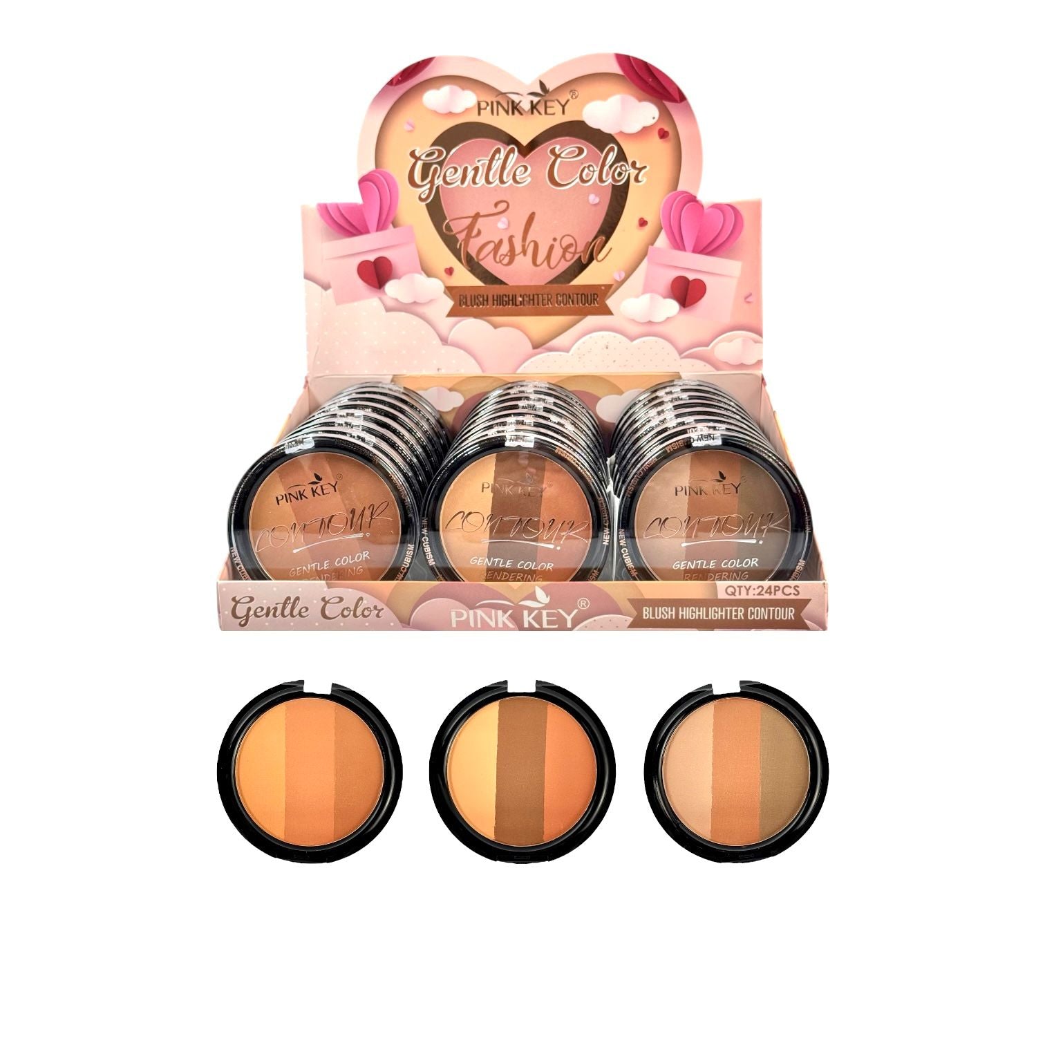 CONTORNO EN POLVO X3 TONOS GLENTE COLOR PINK KEY