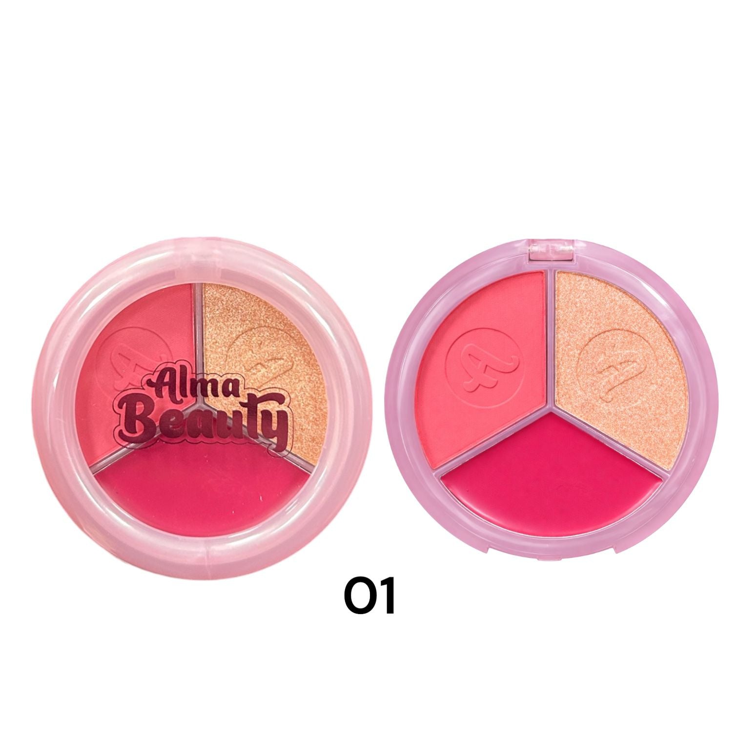 TRIO DE RUBORES+ILUMINADOR PINK PETAL ALMA BEAUTY