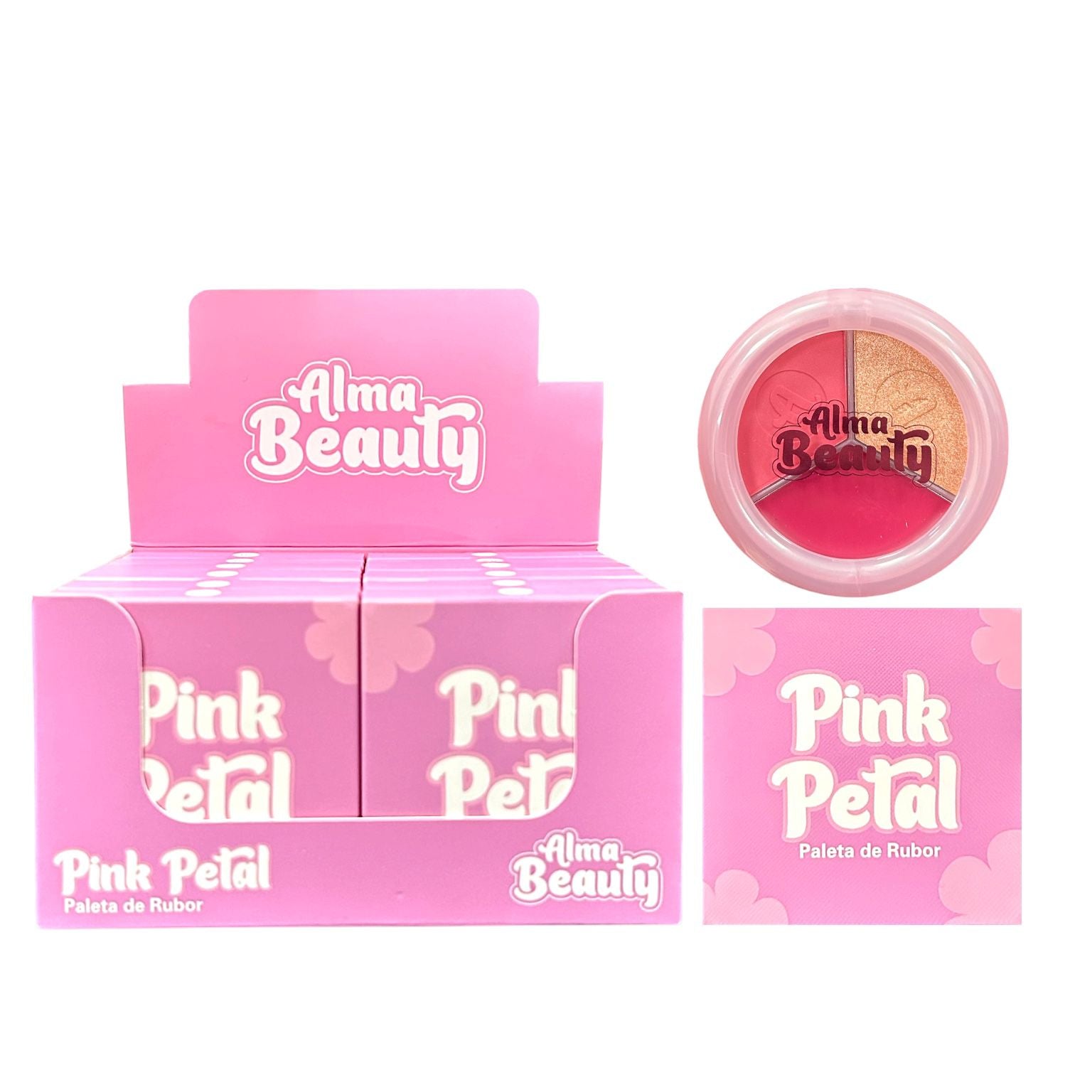 TRIO DE RUBORES+ILUMINADOR PINK PETAL ALMA BEAUTY