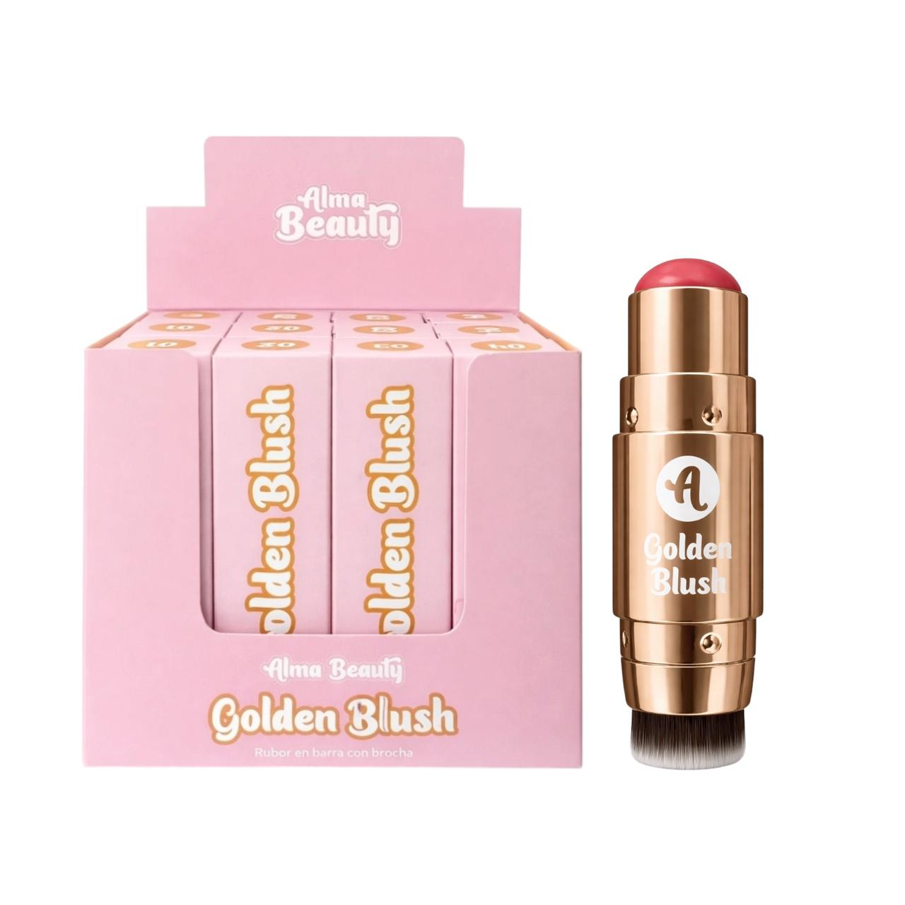 RUBOR EN BARRA CON BROCHITA GOLDEN BLUSH ALMA BEAUTY