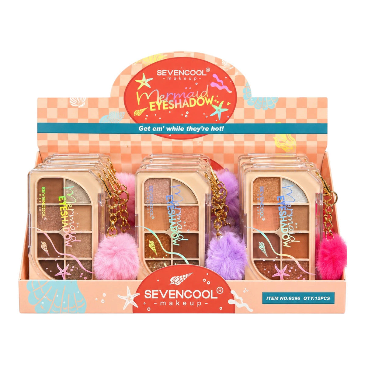 PALETA DE SOMBRAS X8 MERMAID LLAVERO POMPON SEVENCOOL