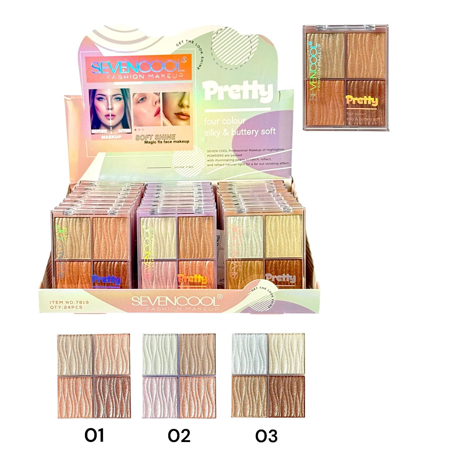 PALETA X4 ILUMINADORES PRETTY SEVENCOOL