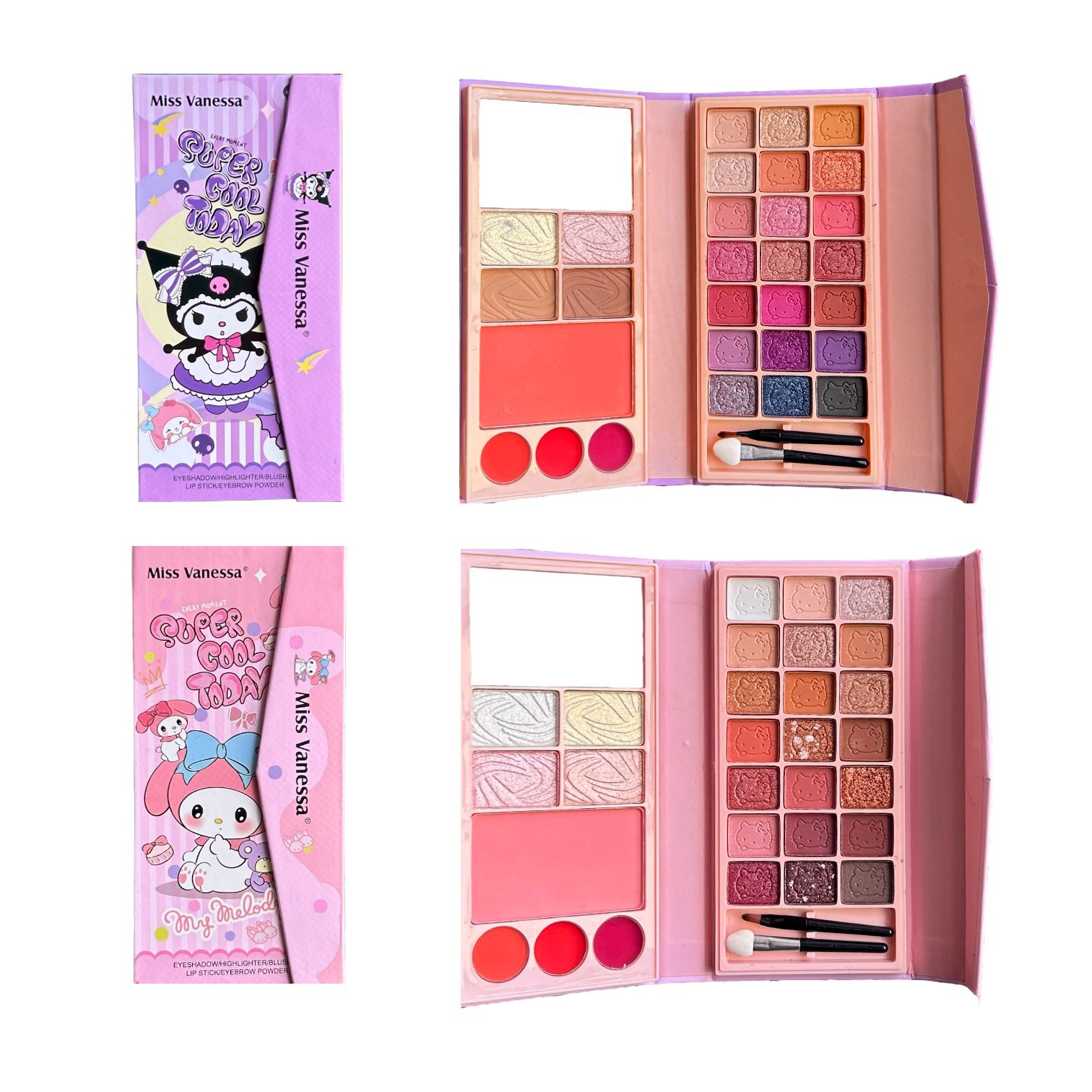 PALETA DE SOMBRAS X29 MY MELODY Y KUROMI HELLO KITTY MISS VANESSA