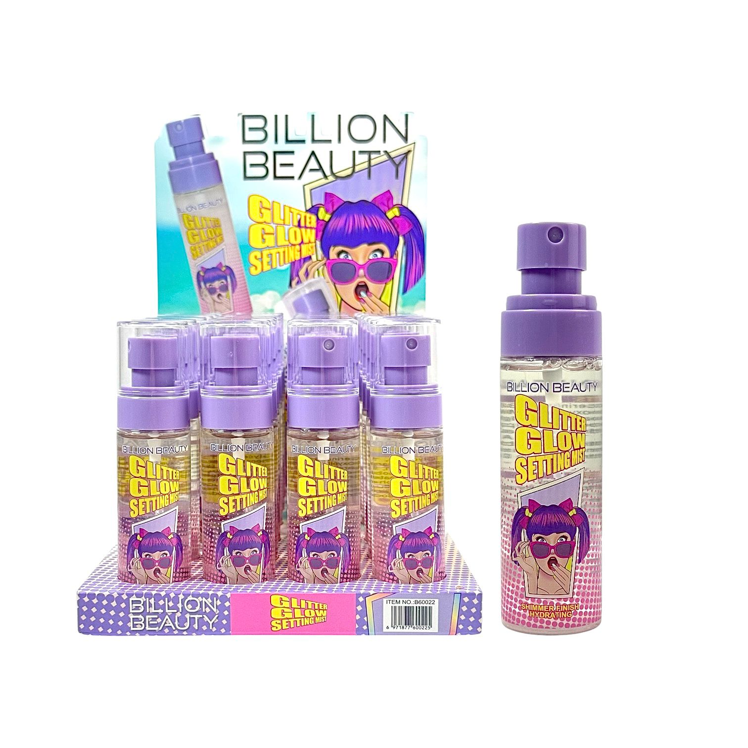FIJADOR EN SPRAY MUÑEQUITA CON GAFAS GLITTER GLOW BILLION BEAUTY