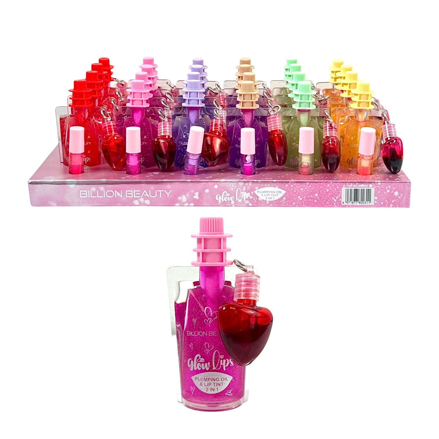 DUO BRILLO MAGICO GLITTER FORMA BOLSITA DE JUGO Y TINTA GLOW LIPS BILLION BEAUTY