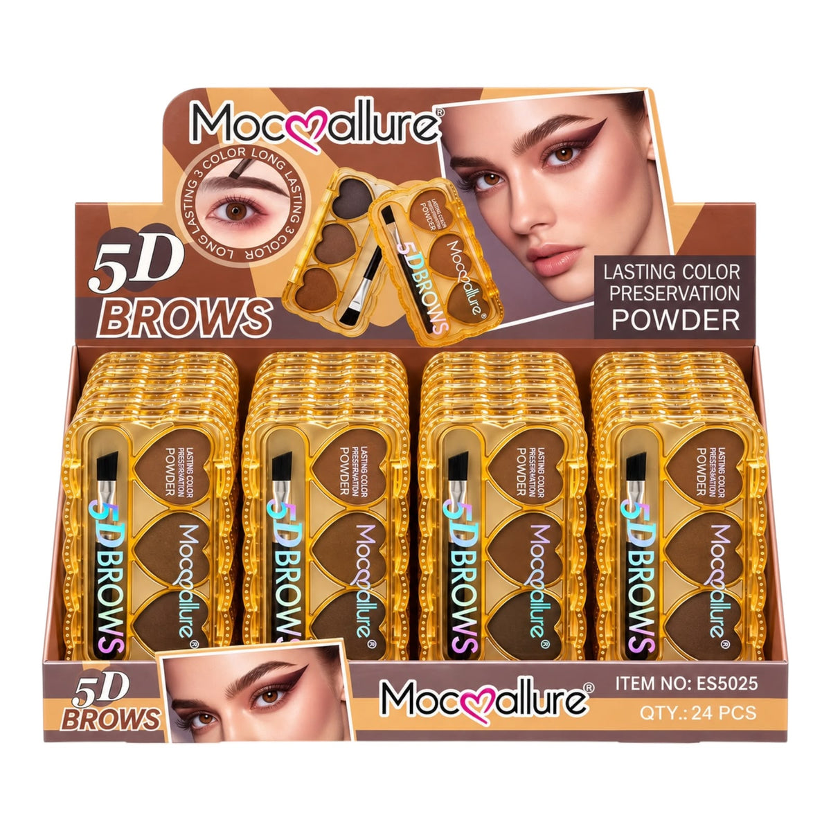 PALETA X3 TONOS CEJAS CON BROCHITA CORAZONES 5D MOCALLURE