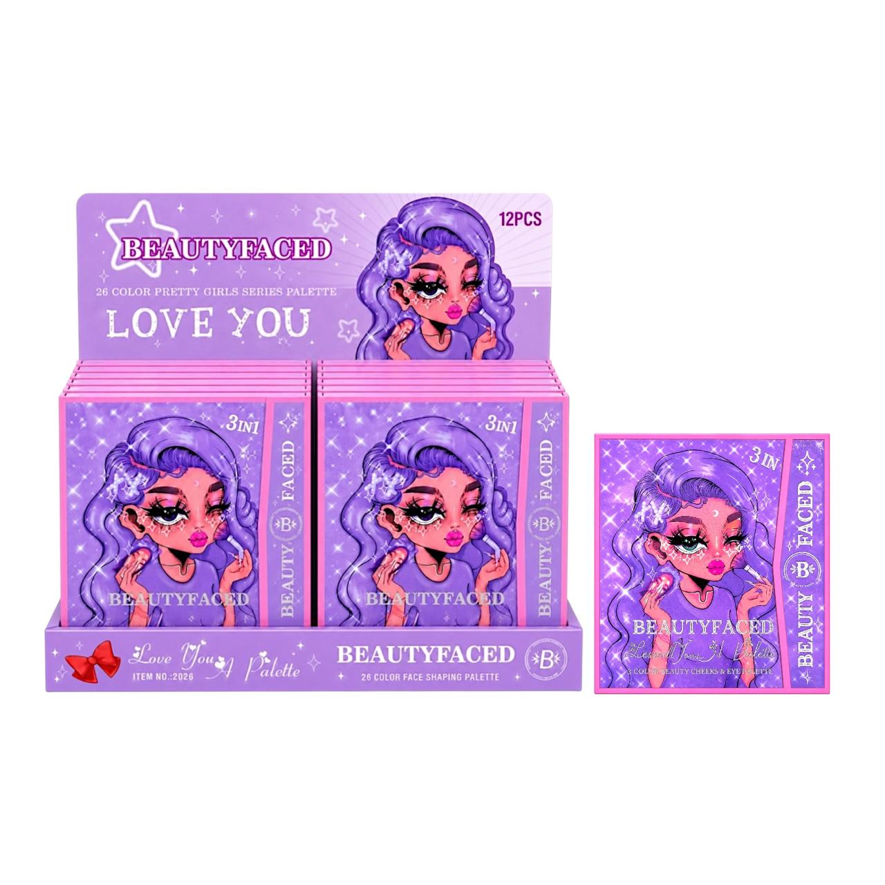 PALETA 3EN1 MUÑECA BROCHA LOVE YOU A PALETTE BEAUTY FACED