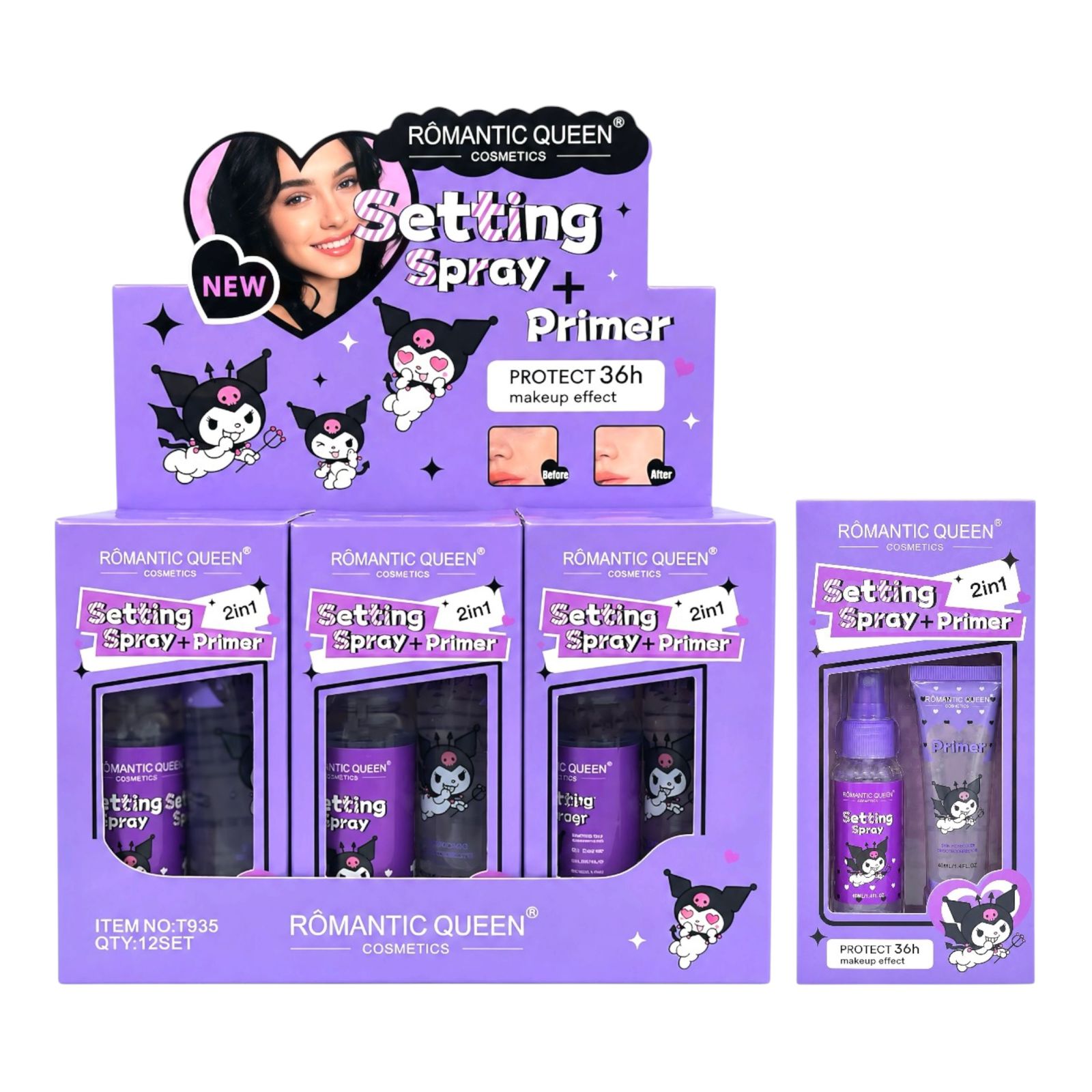 SET DE PRIMER Y FIJADOR DE MAQUILLAJE 2EN1 KUROMI ROMANTIC QUEEN