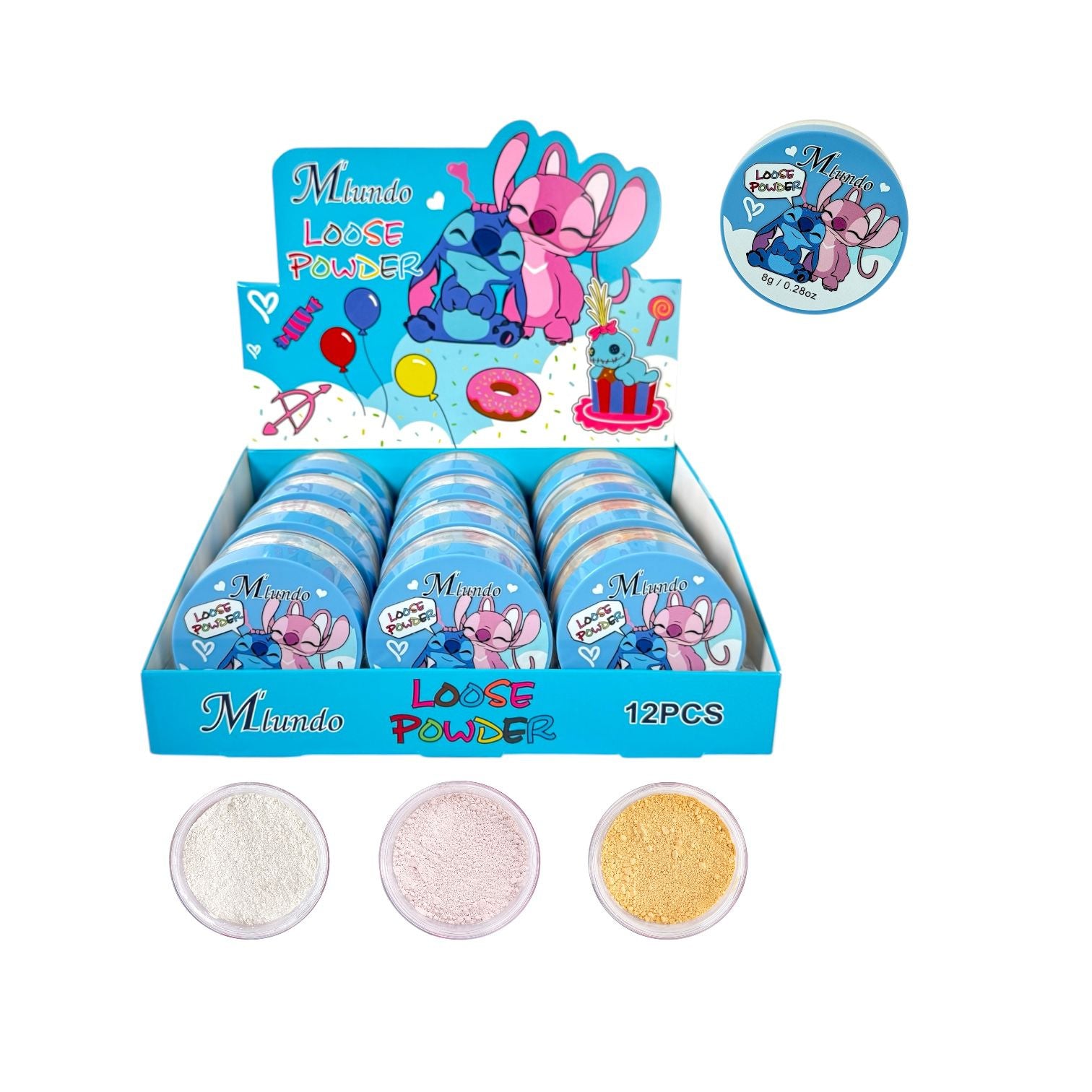 POLVO SUELTO 3 TONOS STITCH Y ANGELA 8G M'LUNDO