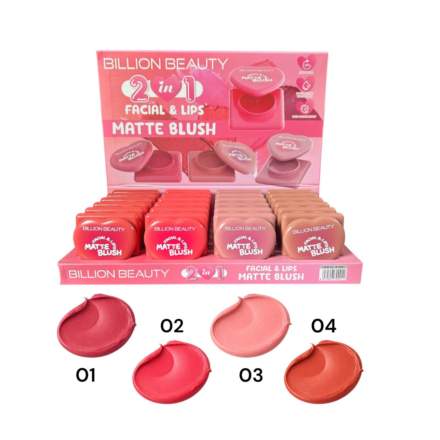 2EN1 RUBOR O BRILLO MATTE FORMA DE CORAZON BILLION BEAUTY