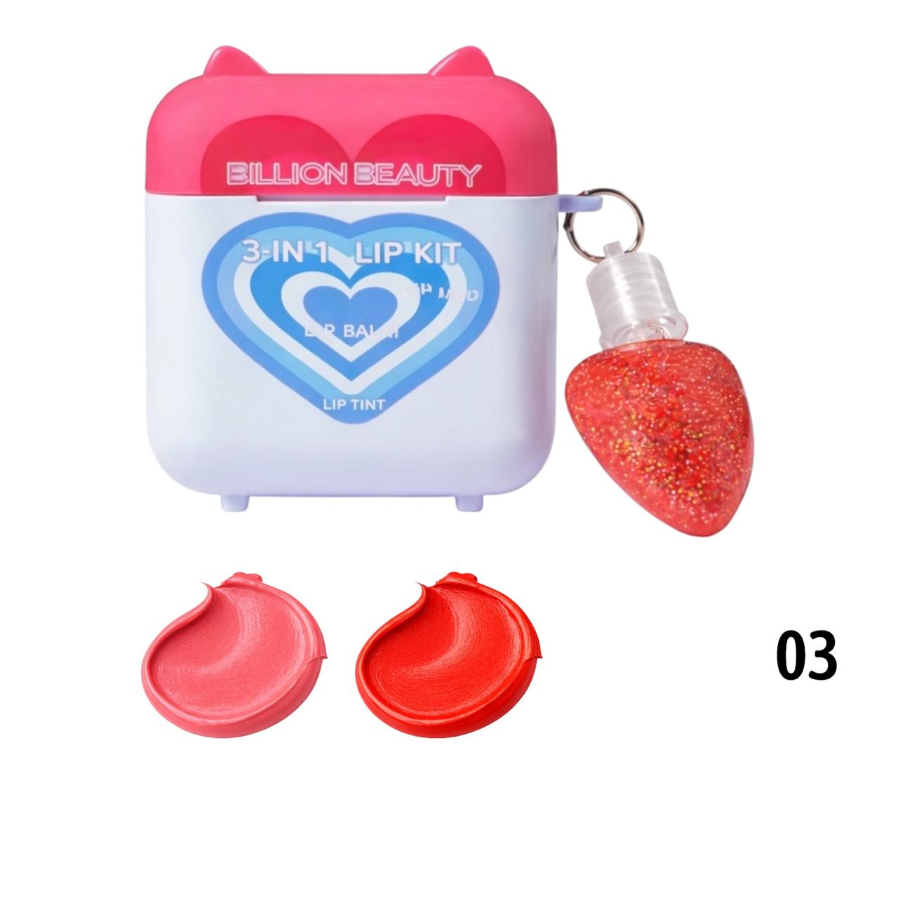 LABIAL Y GLOSS 3EN1 AIRPODS CORAZON OREJITAS LLAVERO CORAZON BILLION BEAUTY