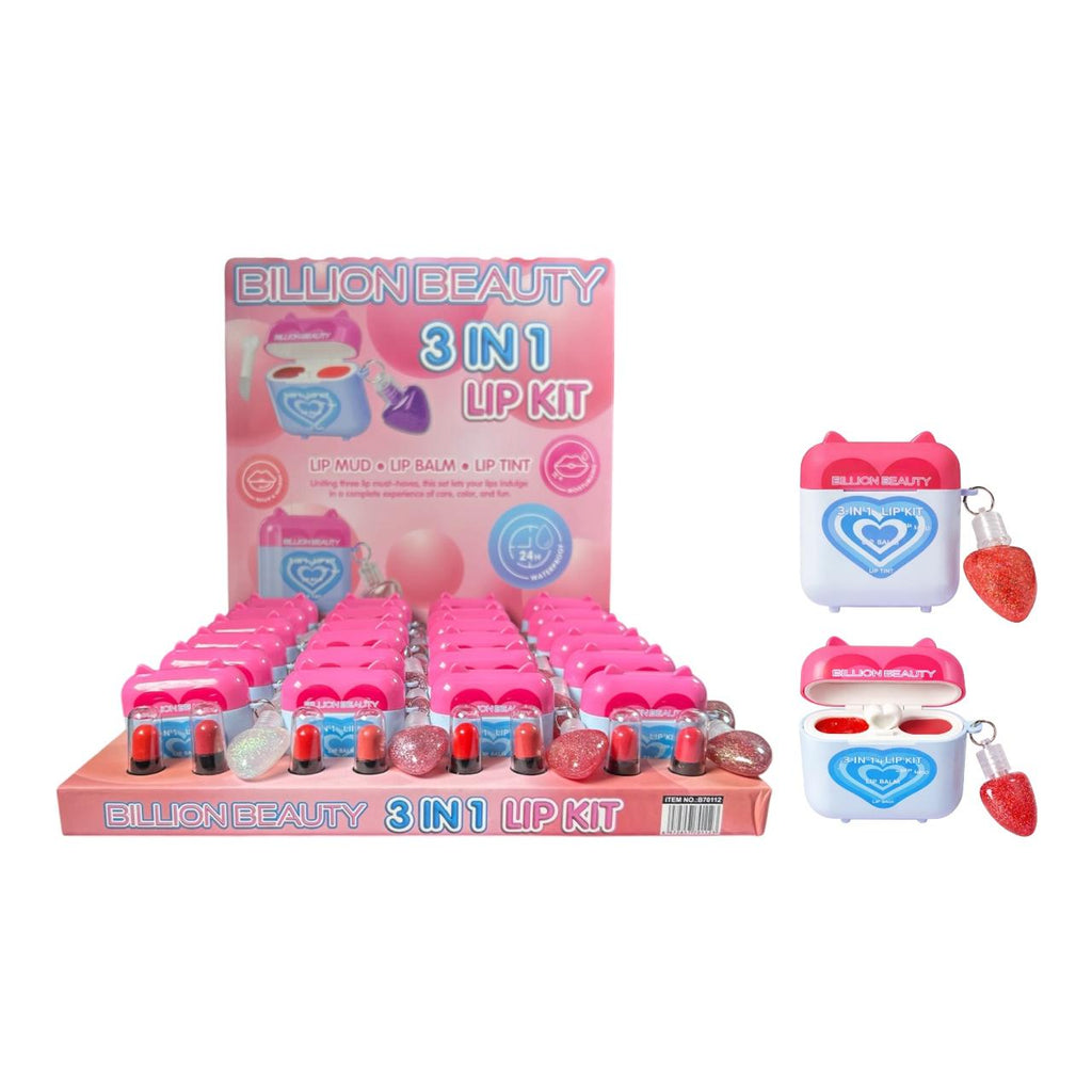LABIAL Y GLOSS 3EN1 AIRPODS CORAZON OREJITAS LLAVERO CORAZON BILLION BEAUTY