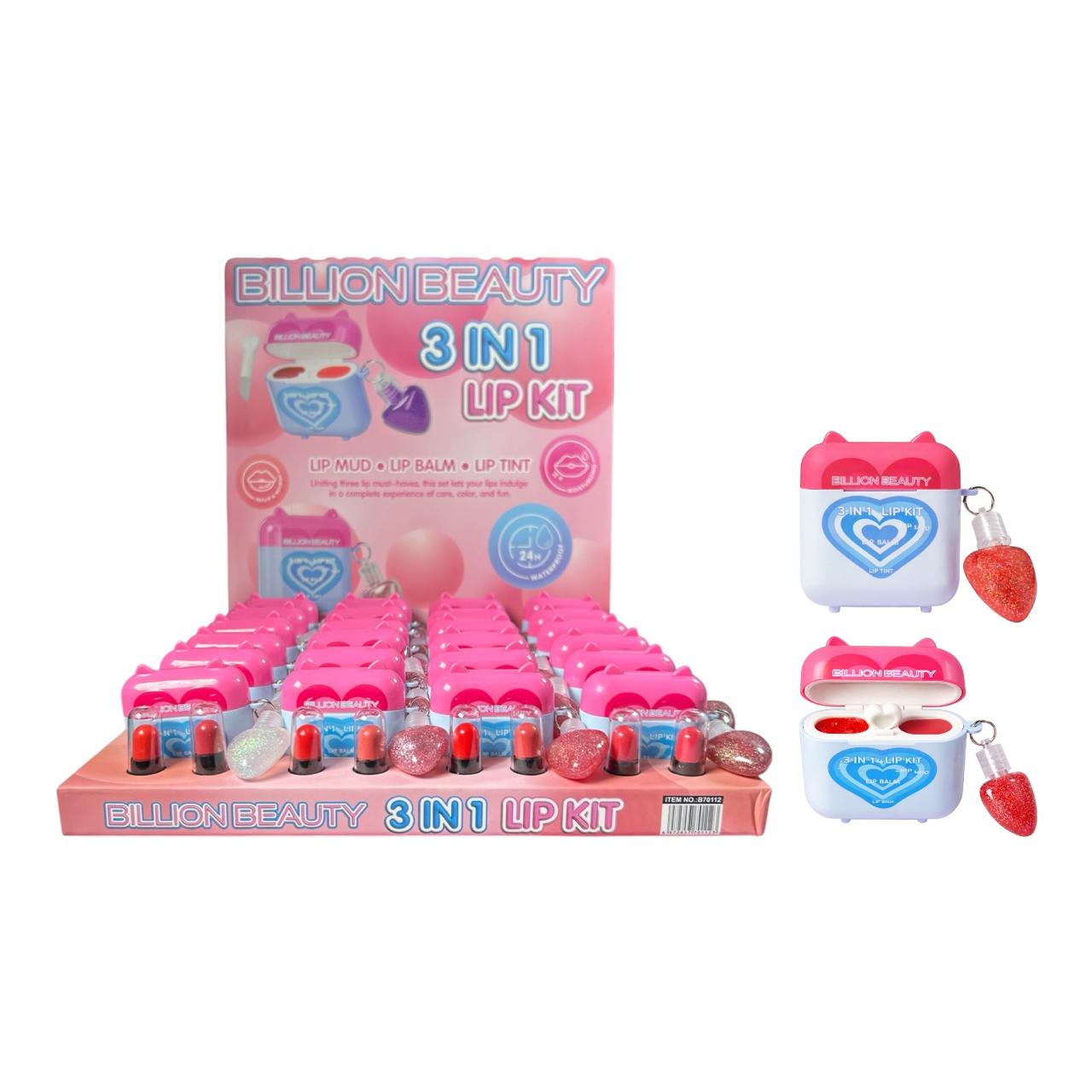LABIAL Y GLOSS 3EN1 AIRPODS CORAZON OREJITAS LLAVERO CORAZON BILLION BEAUTY