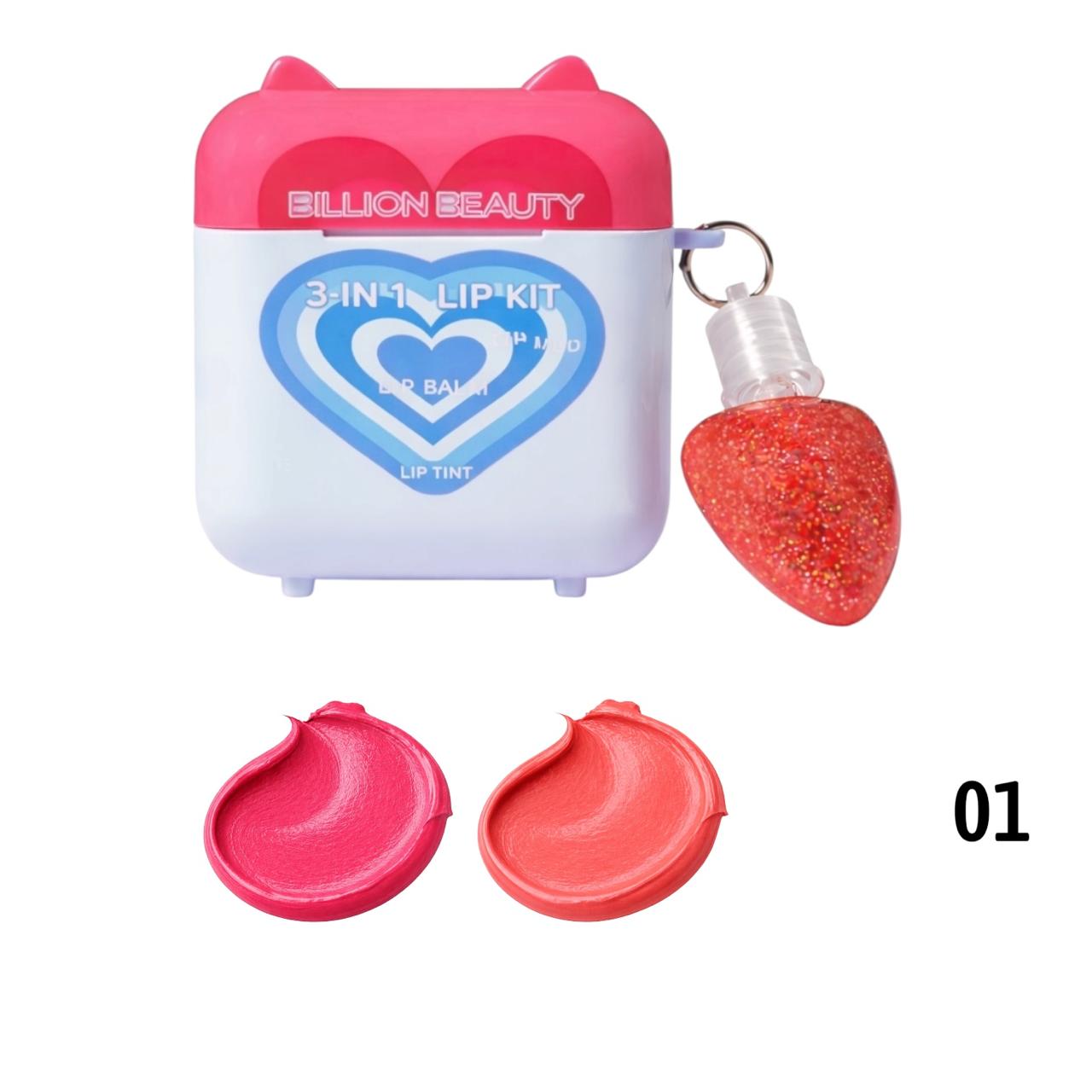 LABIAL Y GLOSS 3EN1 AIRPODS CORAZON OREJITAS LLAVERO CORAZON BILLION BEAUTY
