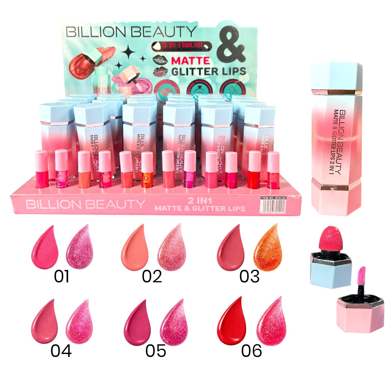 RUBOR CON ESPONJITA Y BRILLO GLITTER 2EN1 BILLION BEAUTY