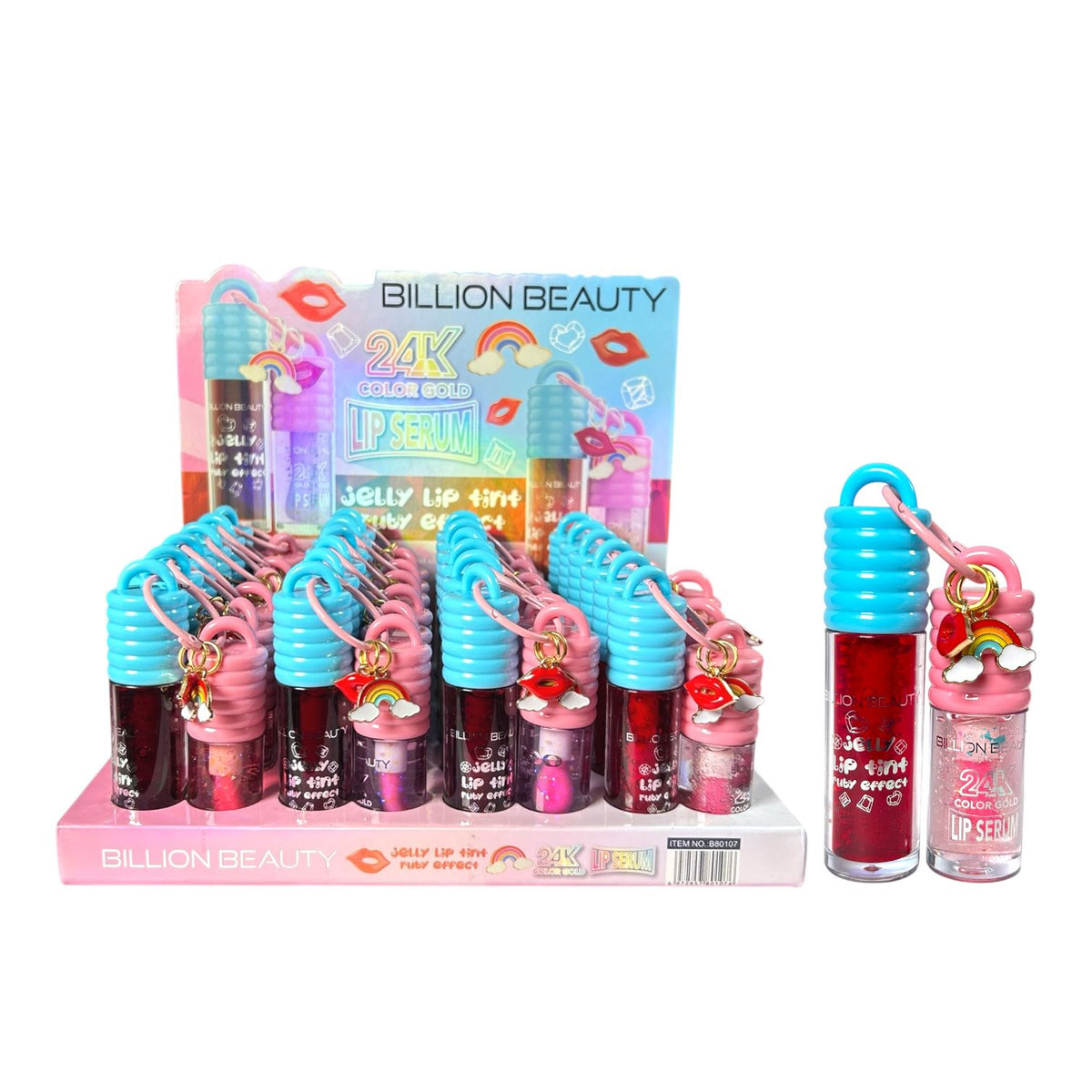 DUO TINTA Y BRILLO MAGICO LLAVERITO ARCOIRIS LABIOS BILLION BEAUTY