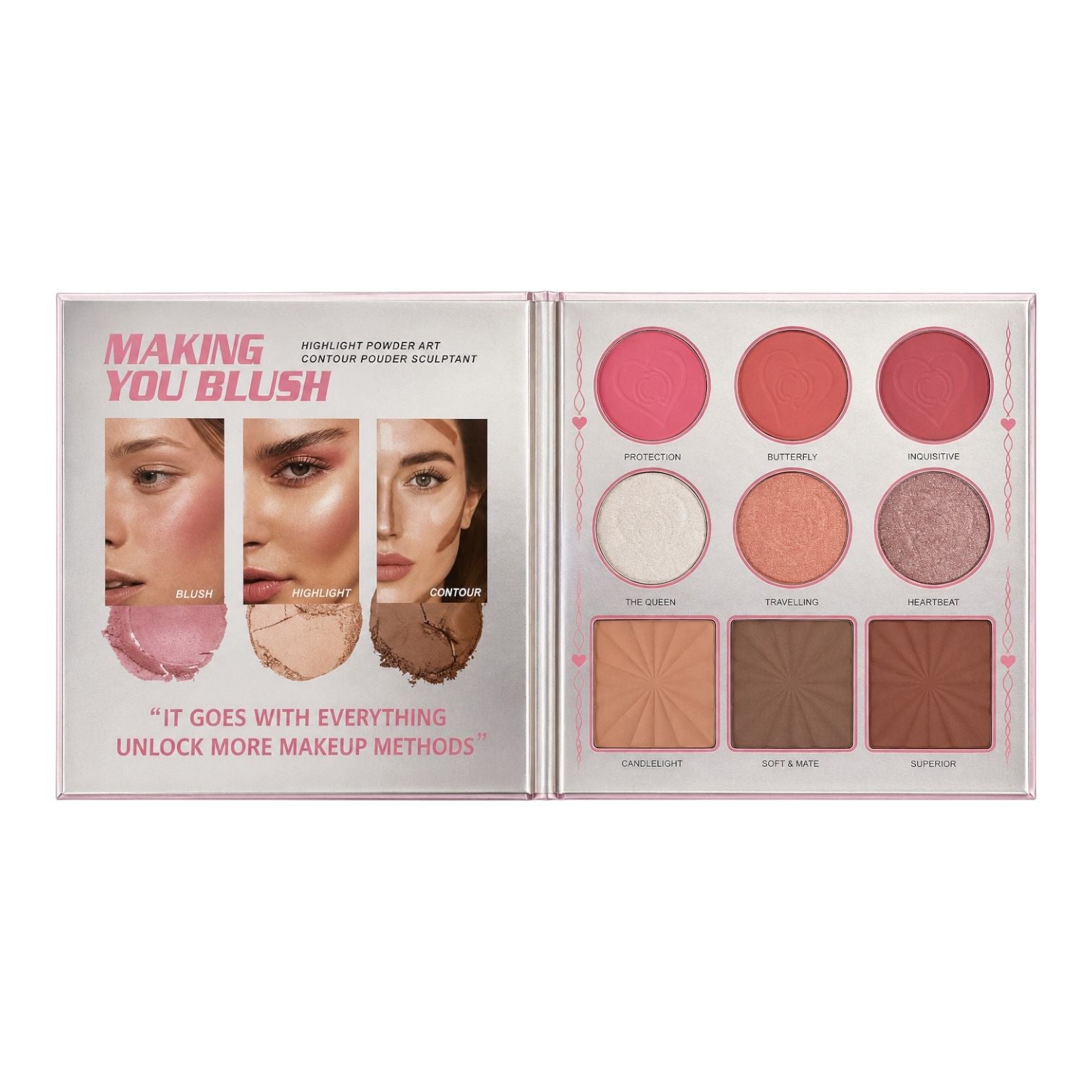 PALETA DE SOMBRAS RUBORES Y CONTORNOS BRIDAL BOOK IGOODCO