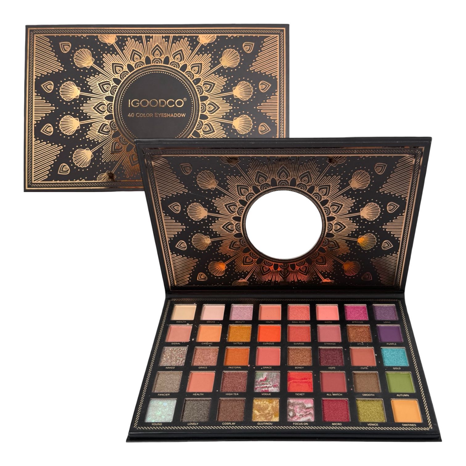 PALETA DE SOMBRAS X40 TONOS MANDALA DORADA/NEGRA IGOODCO