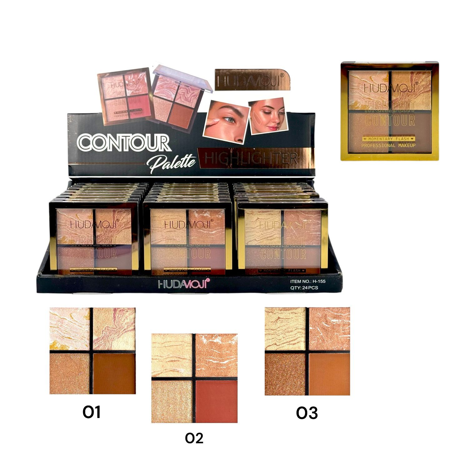 PALETA DE ILUMINADORES + CONTORNO MOMENTARY FLASH HUDAMOJI