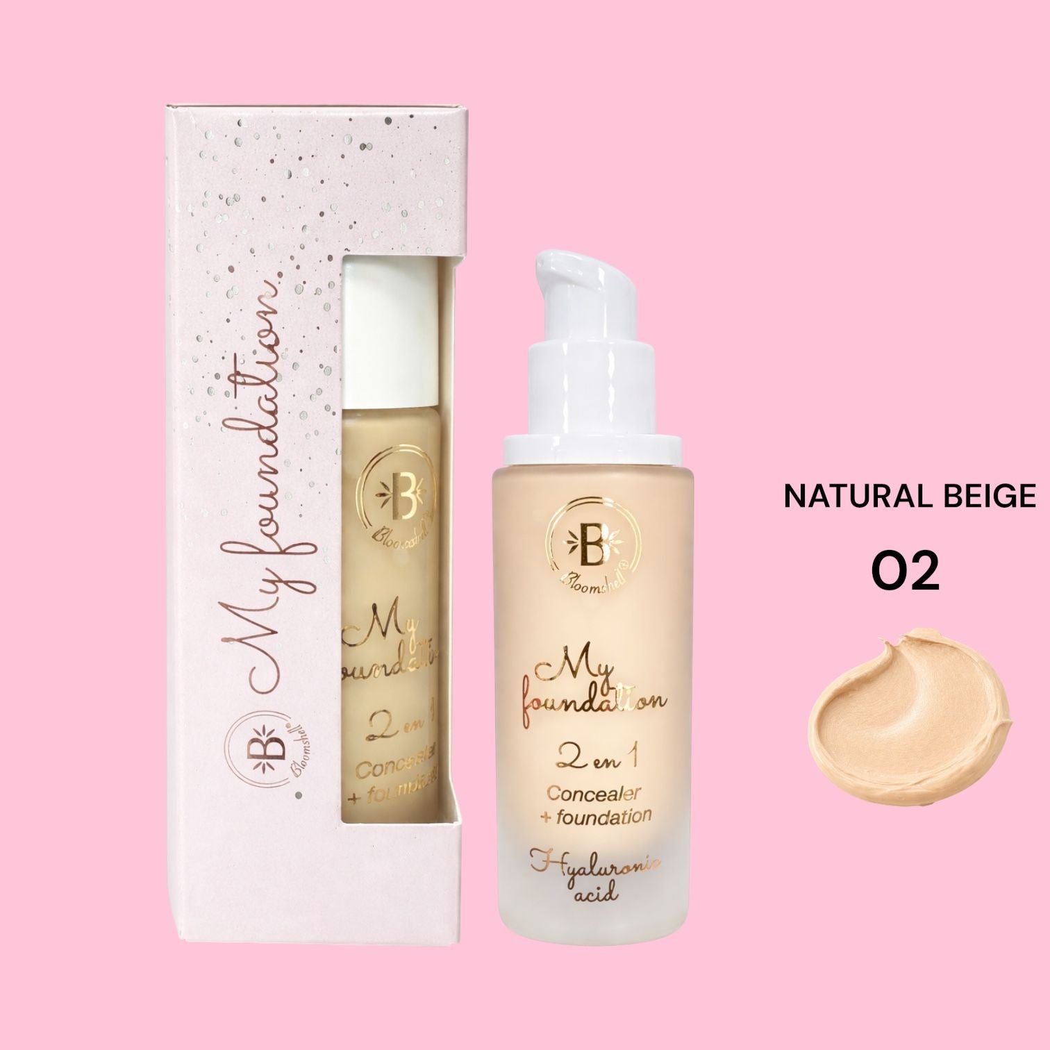 BASE LIQUIDA 2EN1 TONO 02 NATURAL BEIGE BLOOMSHELL