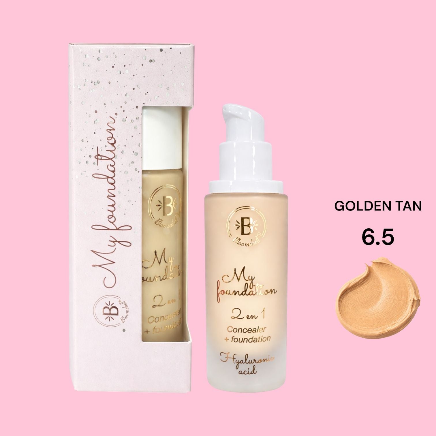 BASE LIQUIDA 2EN1 TONO 6.5 GOLDEN TAN BLOOMSHELL