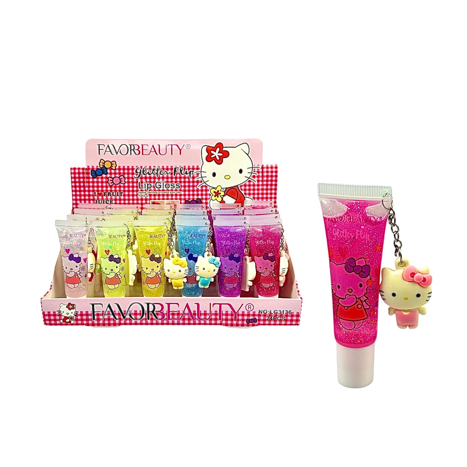 BRILLO GLOSS GLITTER FLIP LLAVERO HELLO KITTY 15ML FAVOR BEAUTY