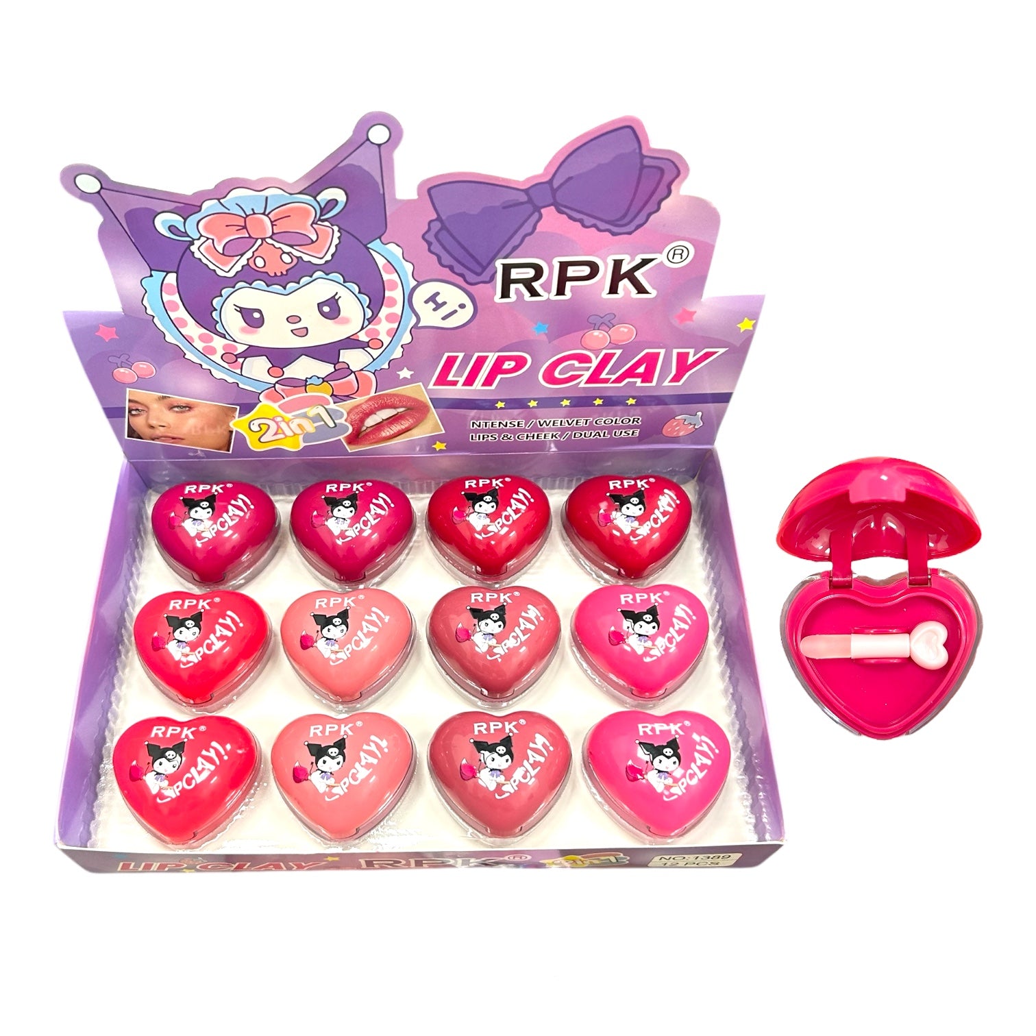 LABIAL O RUBOR EN CREMA CON APLICADOR SILICONA CORAZON LIPCLAY KUROMI RPK