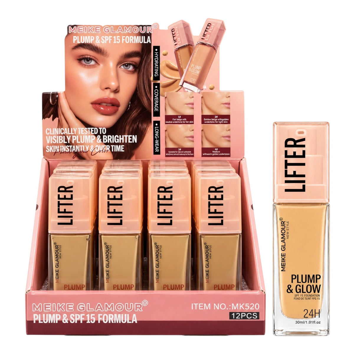 BASE LIQUIDA PLUMP & GLOW  24H 30ML MEIKE GLAMOUR