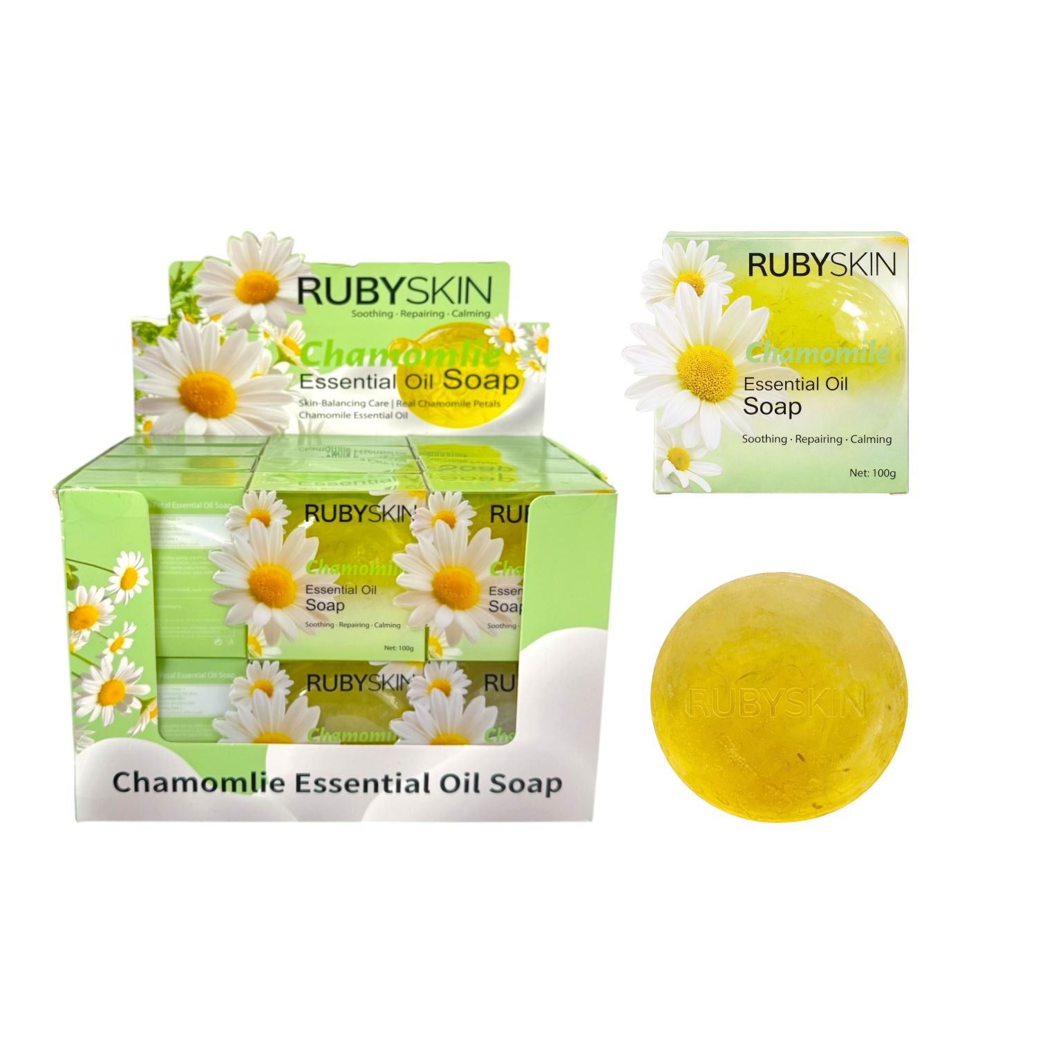 JABON CORPORAL EN BARRA DE ACEITES ESENCIALES CHAMOMILE 100G RUBYSKIN