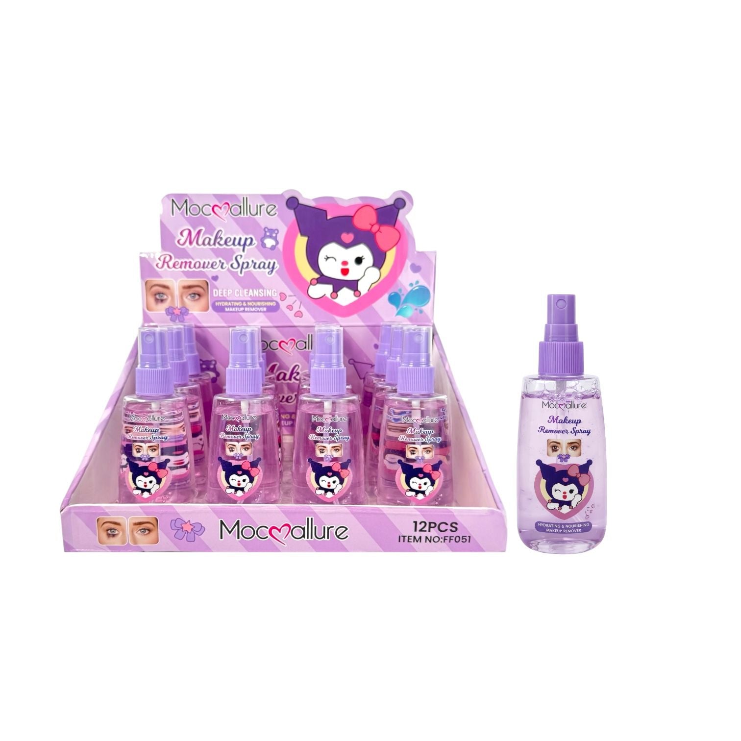 REMOVEDOR DE MAQUILLAJE SPRAY MORADO KUROMI MOCALLURE