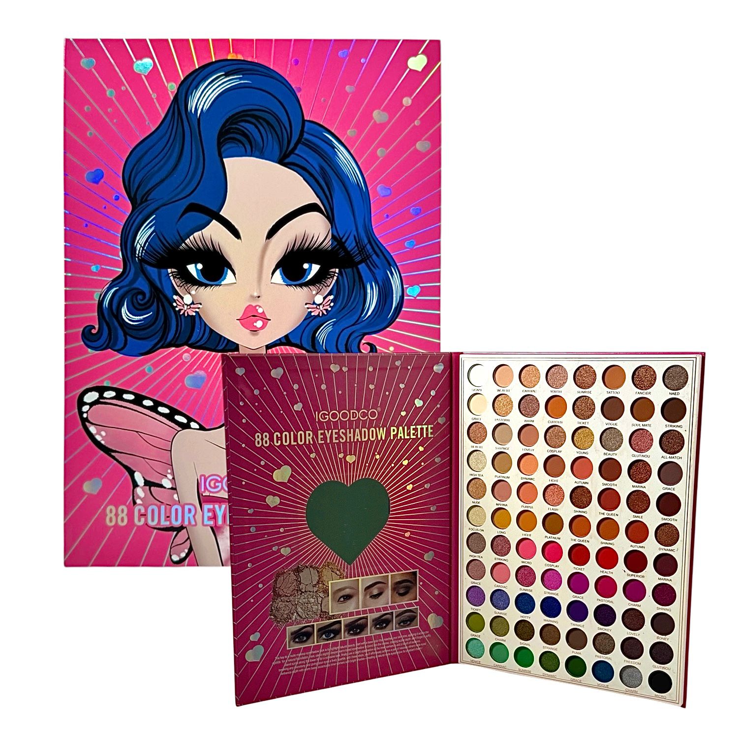 PALETA DE SOMBRAS X88 TONOS CHICA MARIPOSA CABELLO AZUL IGOODCO