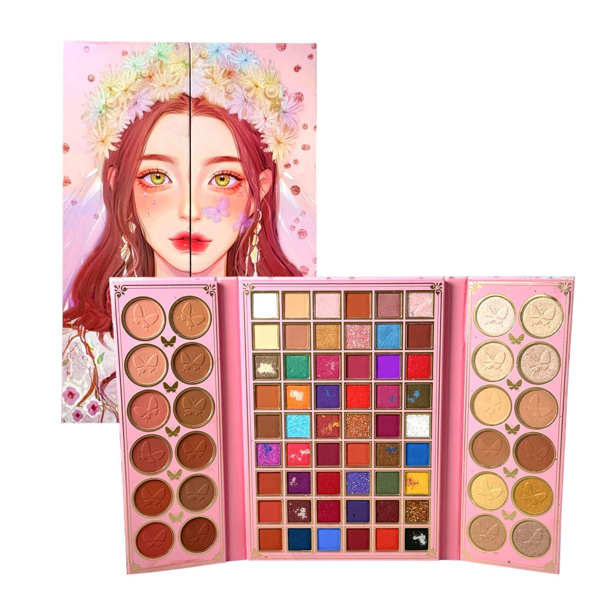 PALETA DE SOMBRAS X78 TONOS NIÑA DIADEMA CON FLORES MARIPOSA VARIED QUEEN