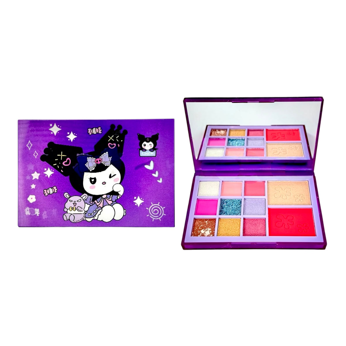 PALETA DE SOMBRAS X9 TONOS ILUMINADOR Y RUBOR HELLO KITTY STITCH KUROMI