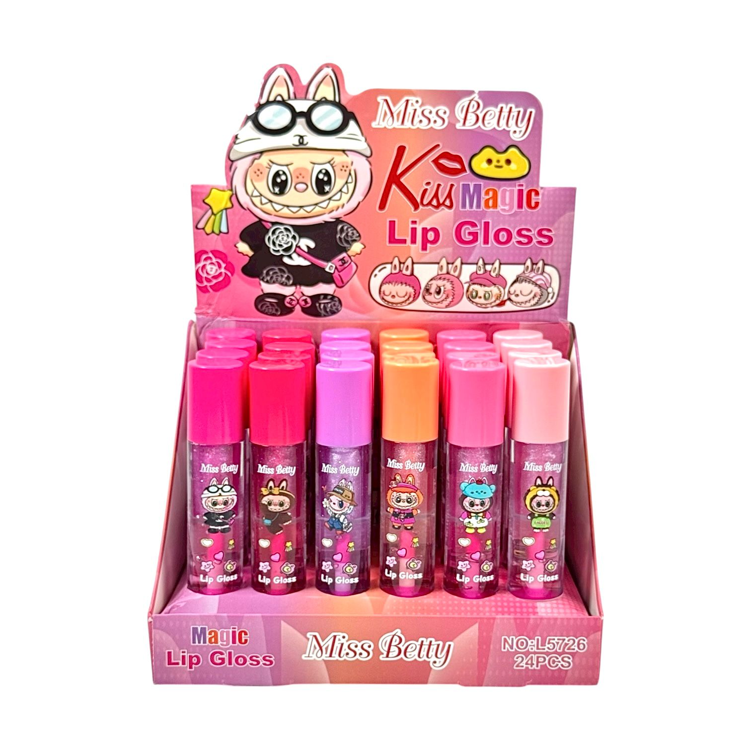 BRILLO 2EN1 MAGICO Y GLOSS GLITTER LABUBU CON ROPITA MISS BETTY