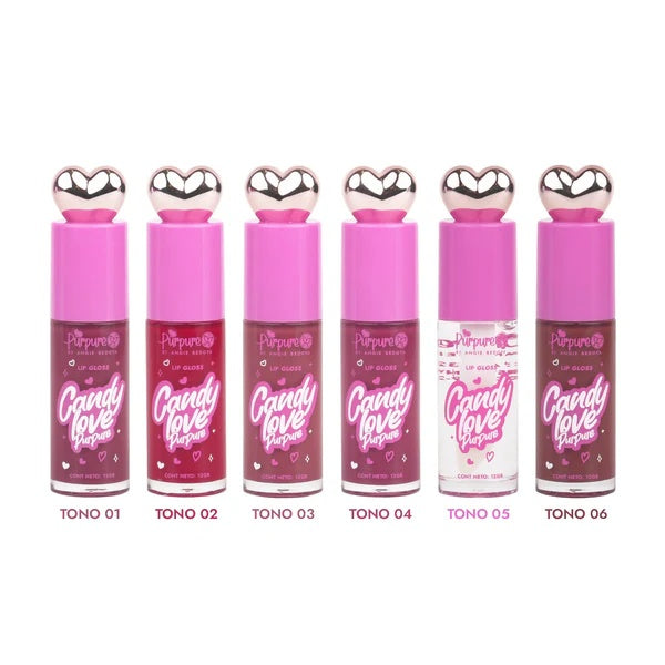 BRILLO GLOSS CON COLOR CANDY LOVE TAPA CORAZON PURPURE