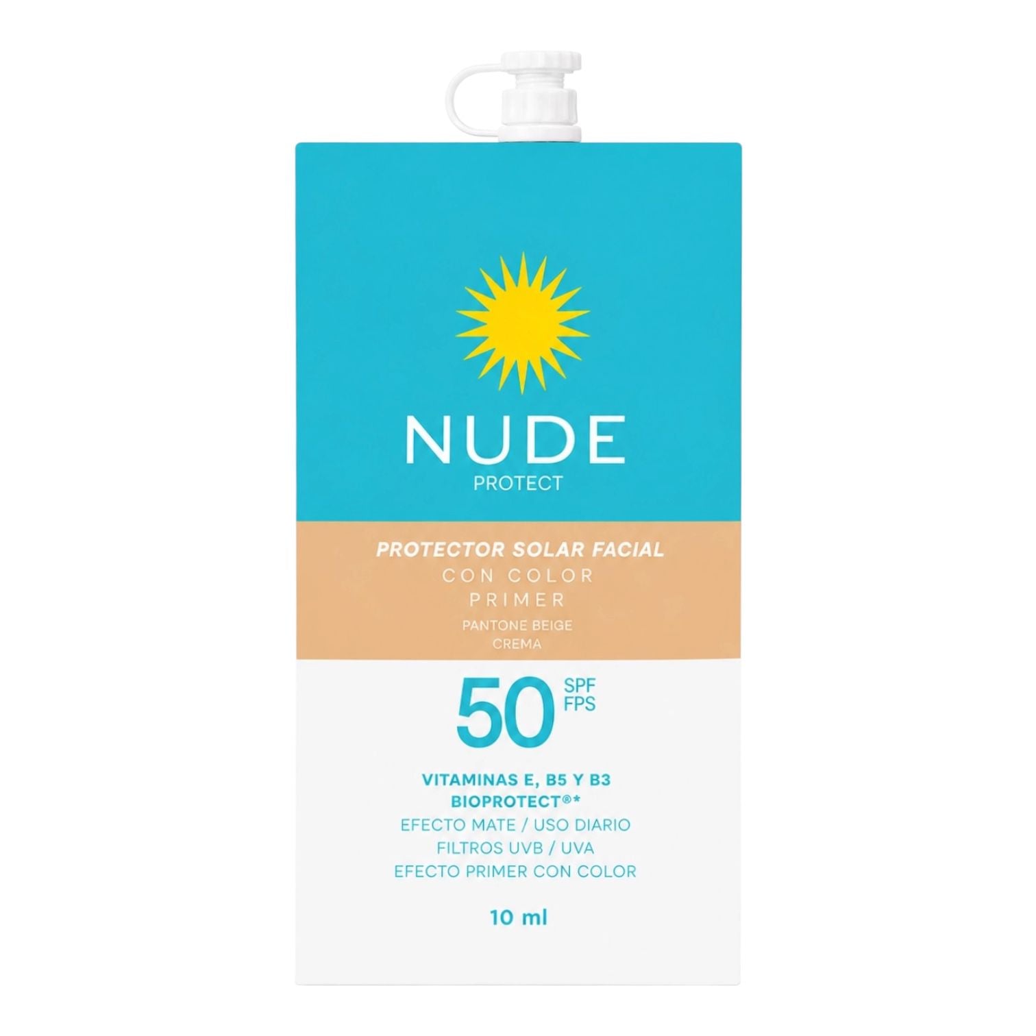 SACHET PROTECTOR SOLAR FACIAL CON COLOR SPF50 10ML PROTECT NUDE