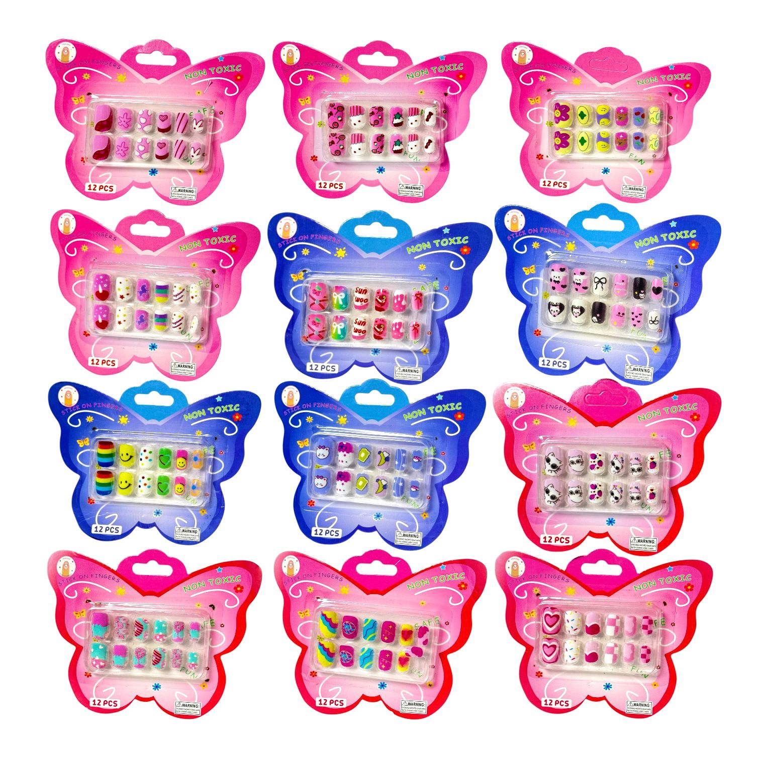 SET X12 UÑAS PARA NIÑAS MARIPOSA
