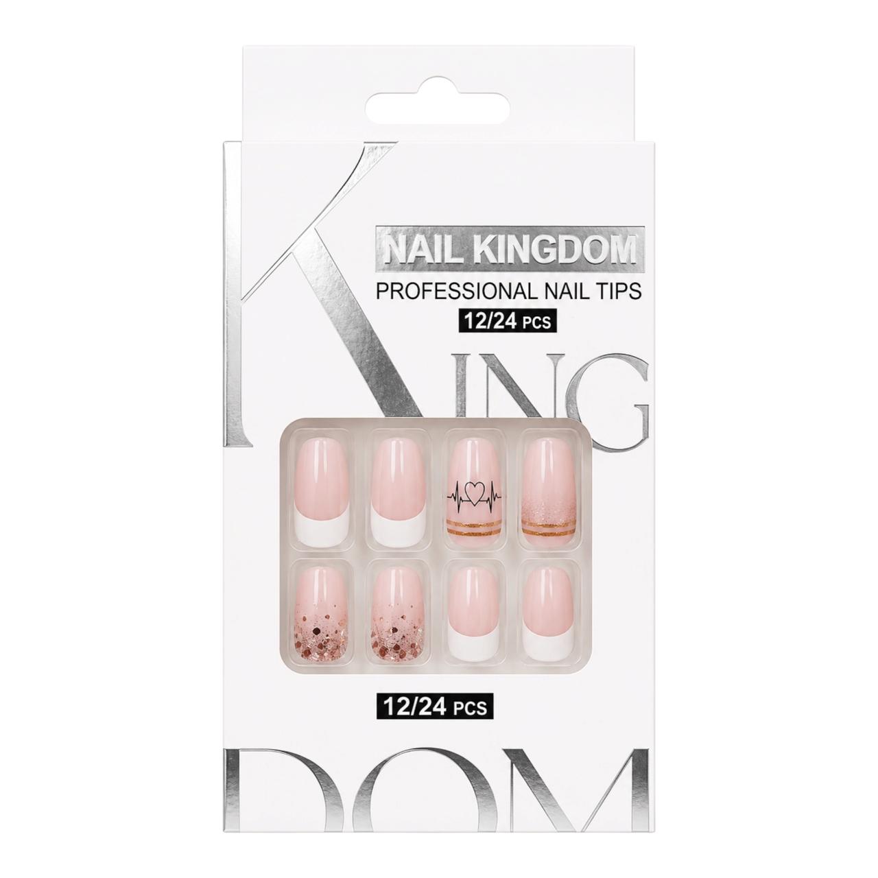 SET X12 UÑAS CORTAS PRESS ON DECORADAS NAIL KINGDOM