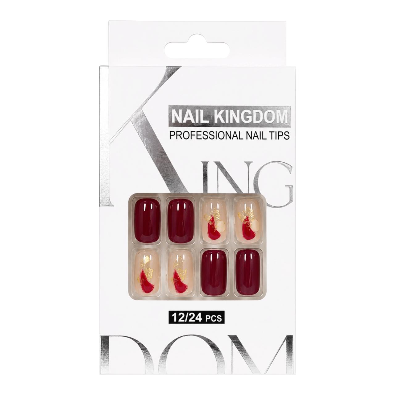 SET X12 UÑAS CORTAS PRESS ON DECORADAS NAIL KINGDOM