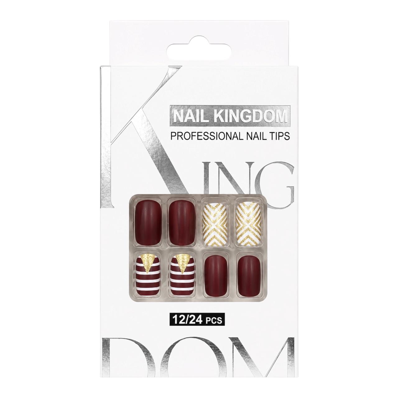 SET X12 UÑAS CORTAS PRESS ON DECORADAS NAIL KINGDOM