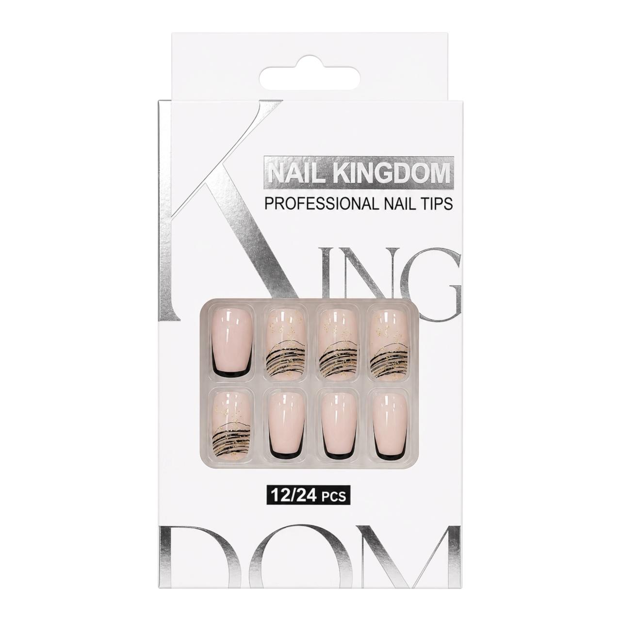 SET X12 UÑAS CORTAS PRESS ON DECORADAS NAIL KINGDOM