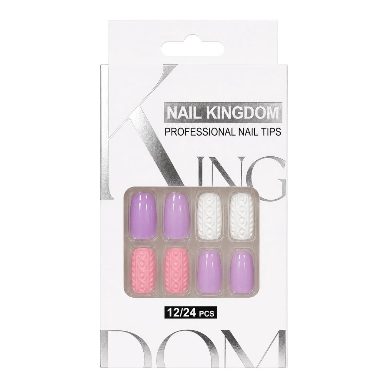 SET X12 UÑAS CORTAS PRESS ON DECORADAS NAIL KINGDOM