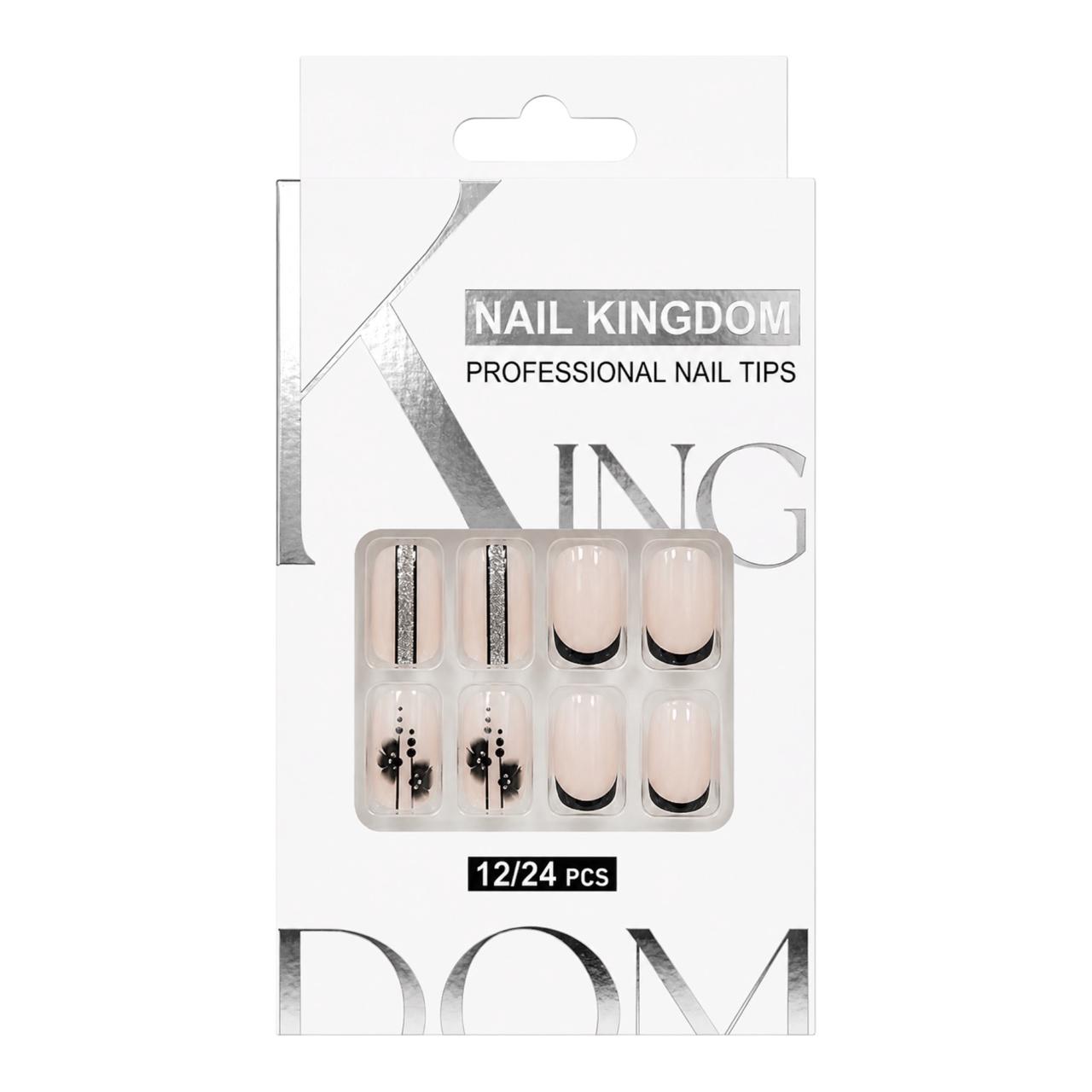 SET X12 UÑAS CORTAS PRESS ON DECORADAS NAIL KINGDOM