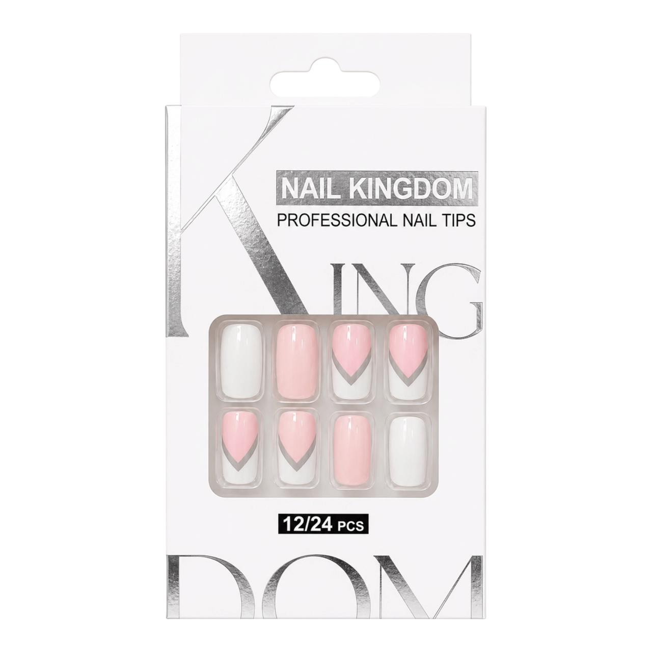SET X12 UÑAS CORTAS PRESS ON DECORADAS NAIL KINGDOM