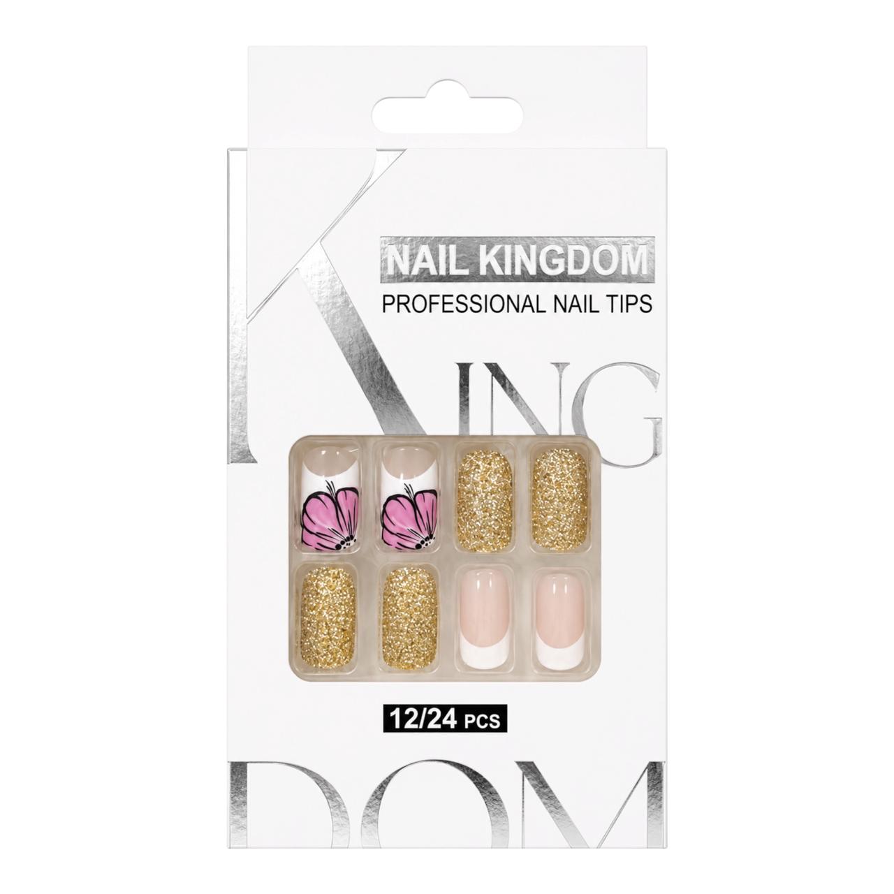 SET X12 UÑAS CORTAS PRESS ON DECORADAS NAIL KINGDOM