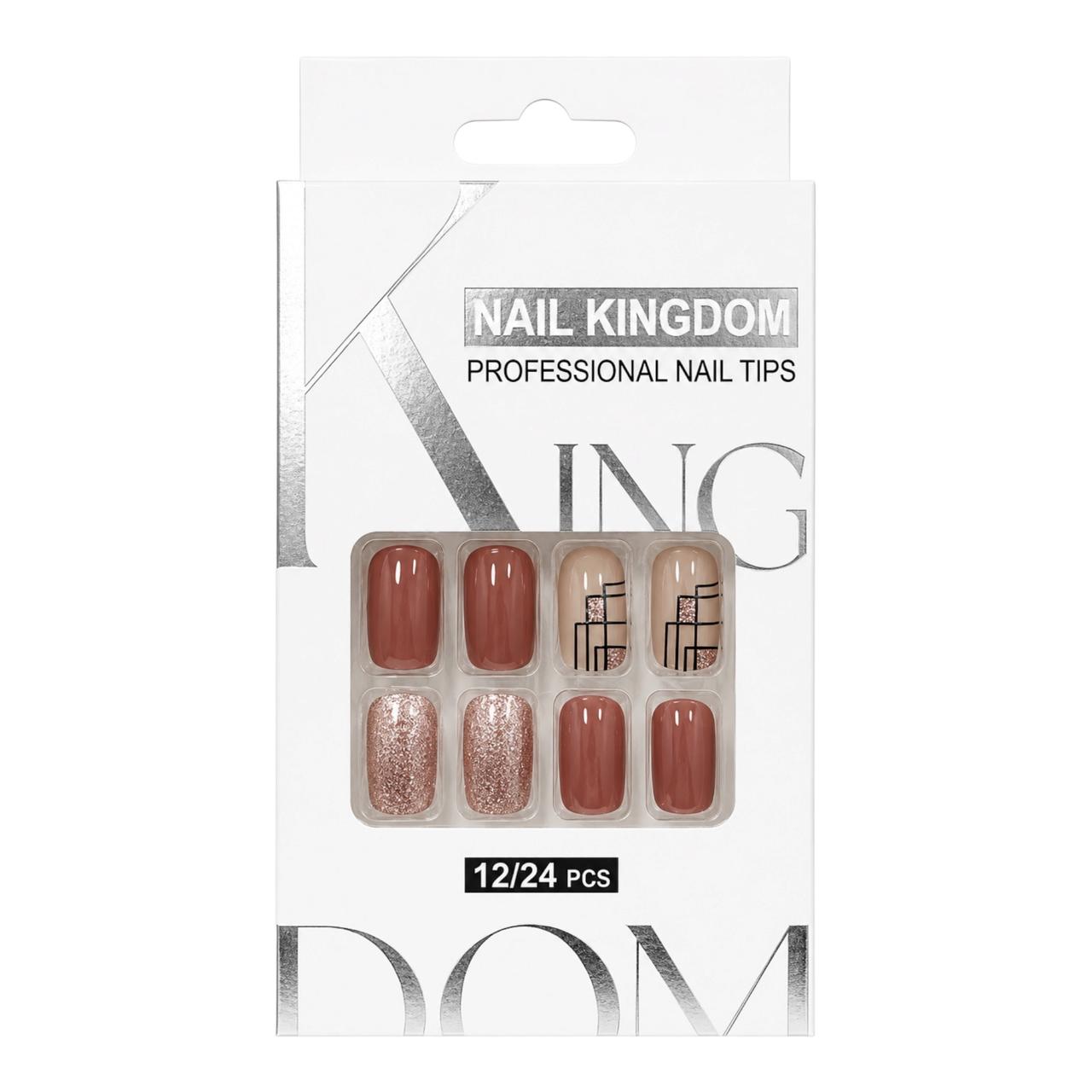 SET X12 UÑAS CORTAS PRESS ON DECORADAS NAIL KINGDOM